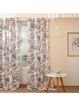 Story@Home - Long Door Polyester Transparent Curtain Single Curtain Cream,Blue, Self Design (8 feet)