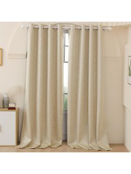 Story@Home - Long Door Polyester Blackout Curtain Single Curtain Beige & Golden (Pack of 2) (8 feet)