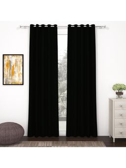 Story@Home - Shower Polyester, Silk Blackout Curtain Black, Solid (Pack of 2) (8 feet)