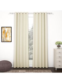 Story@Home - Shower Polyester, Silk Blackout Curtain Beige, Solid (Pack of 2) (8 feet)