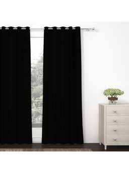 Story@Home - Shower Polyester, Silk Blackout Curtain Single Curtain Black, Solid (8 feet)