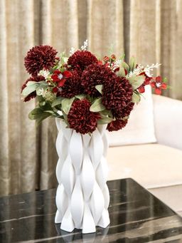 Aarvi Decor - Red Chrysanthemums Silk Bunch Single Stem Flower