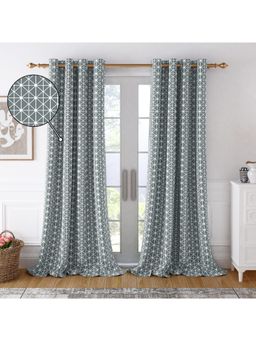 Story@Home - Long Door Cotton Room Darkening Curtain Grey, White, Printed (Pack of 2) (9 feet)