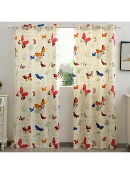 Story@Home - Long Door Cotton Room Darkening Curtain Cream (Pack of 2) (9 feet)