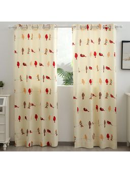 Story@Home - Long Door Cotton Room Darkening Curtain Cream (Pack of 2) (9 feet)