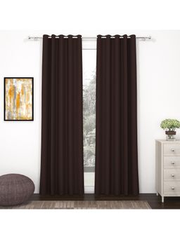 Story@Home - Long Door Polyester, Silk Blackout Curtain Dark Brown, Solid (Pack of 2) (9 feet)