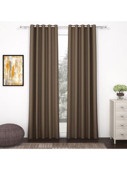 Story@Home - Long Door Polyester, Silk Blackout Curtain Copper Brown, Solid (Pack of 2) (9 feet)