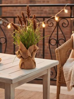 Aarvi Decor - Brown Silk Plastic Faux Pampas Grass Arrangement Flower Bunch With Jute Wrap