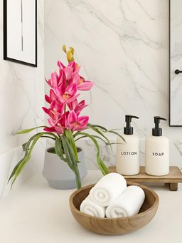 Aarvi Decor - Pink Pu Foam Velvet Orchid Elegance Pot With Flower