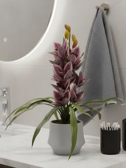 Aarvi Decor - Purple Pu Foam Velvet Orchid Elegance Pot With Flower