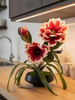 Aarvi Decor - Red Faux Leather Magnolia Serenade Arrangement Pot With Flower