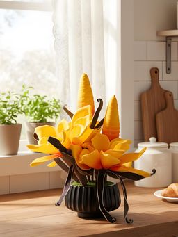 Aarvi Decor - Yellow Faux Leather Opulent Dawn Magnolia Arrangement Pot With Flower