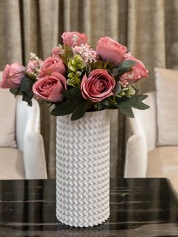 Aarvi Decor - Dark pink Rose Silk Bunch Single Stem Flower