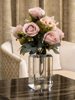 Aarvi Decor - Light Pink Rose Silk Bunch Single Stem Flower