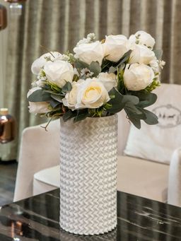 Aarvi Decor - White Rose Silk Bunch Single Stem Flower