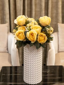 Aarvi Decor - Yellow Rose Silk Bunch Single Stem Flower
