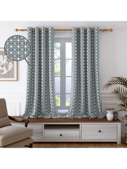 Story@Home - Window Cotton Room Darkening Curtain Grey, White, Printed (Pack of 2) (5 feet)