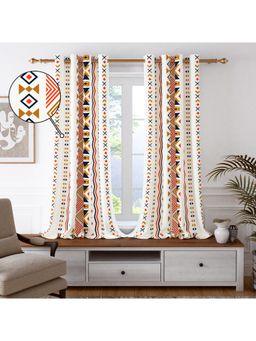 Story@Home - Window Cotton Room Darkening Curtain White, Orange, Printed (Pack of 2) (5 feet)