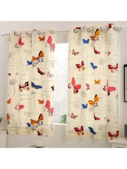Story@Home - Window Cotton Room Darkening Curtain White, Blue, Printed (Pack of 2) (5 feet)