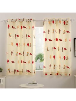 Story@Home - 116 cm Window Cotton Room Darkening Curtain White-Red, Printed (Pack of 2) (5 feet)