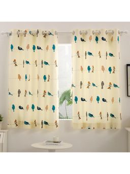 Story@Home - Window Cotton Room Darkening Curtain White, Mustard, Printed (Pack of 2) (5 feet)