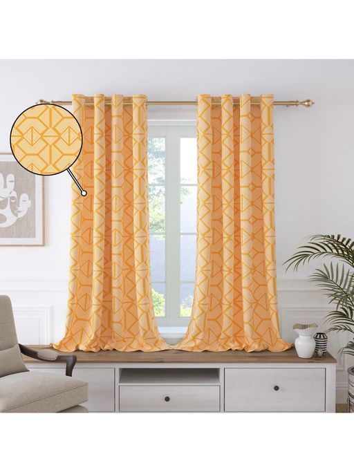 Story@Home Window Cotton Room Darkening Curtain Orange, Printed (Pack of 2) (5 feet)
