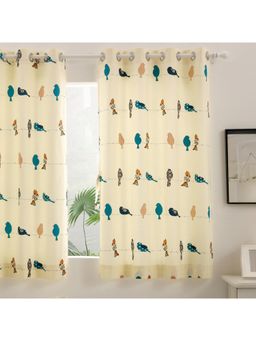 Story@Home - Window Cotton Room Darkening Curtain Single Curtain White, Mustard, Printed (5 feet)