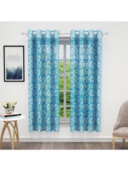 Story@Home - Bedspun Window Polyester Semi Transparent Curtain Blue, Printed (Pack of 2) (5 feet)