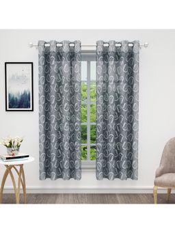 Story@Home - Bedspun Window Polyester Semi Transparent Curtain Grey, Printed (Pack of 2) (5 feet)