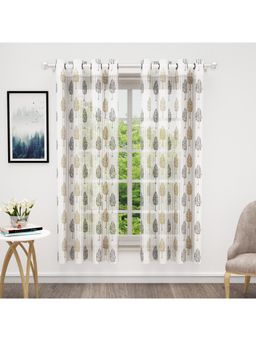 Story@Home - Bedspun Window Polyester Semi Transparent Curtain White, Brown (Pack of 2) (5 feet)