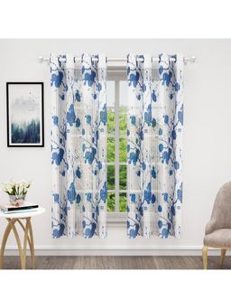 Story@Home - Bedspun Window Polyester Semi Transparent Curtain Dark Blue, White (Pack of 2) (5 feet)