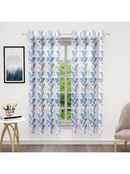 Story@Home - Bedspun Window Polyester Semi Transparent Curtain Blue, White (Pack of 2) (5 feet)