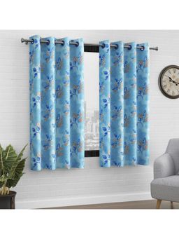 Story@Home - Window Polyester Semi Transparent Curtain Blue, Printed (Pack of 2) (5 feet)
