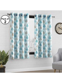 Story@Home - Bedspun Window Polyester Semi Transparent Curtain Blue, Printed (Pack of 2) (5 feet)