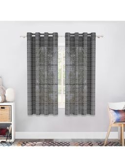 Story@Home - Window Polyester Semi Transparent Curtain Grey, Printed (Pack of 2) (5 feet)
