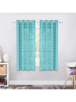 Story@Home - Window Polyester Semi Transparent Curtain Cyan Blue, Printed (Pack of 2) (5 feet)