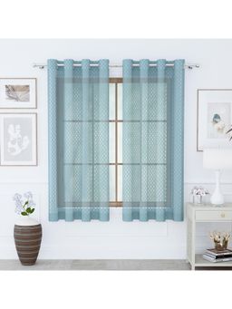 Story@Home - Window Polyester Semi Transparent Curtain Bluish Grey, Printed (Pack of 2) (5 feet)