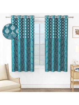 Story@Home - Window Polyester Room Darkening Curtain Turquoise,White, Printed (Pack of 2) (5 feet)