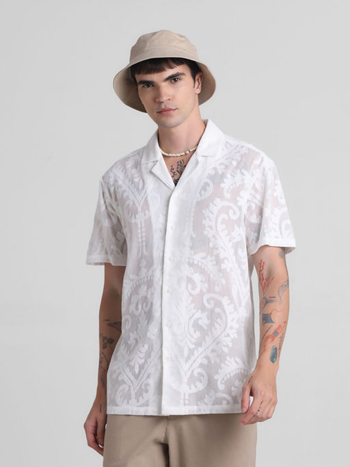 Buy Jack Jones White Embroidered Sheer Shirt Online