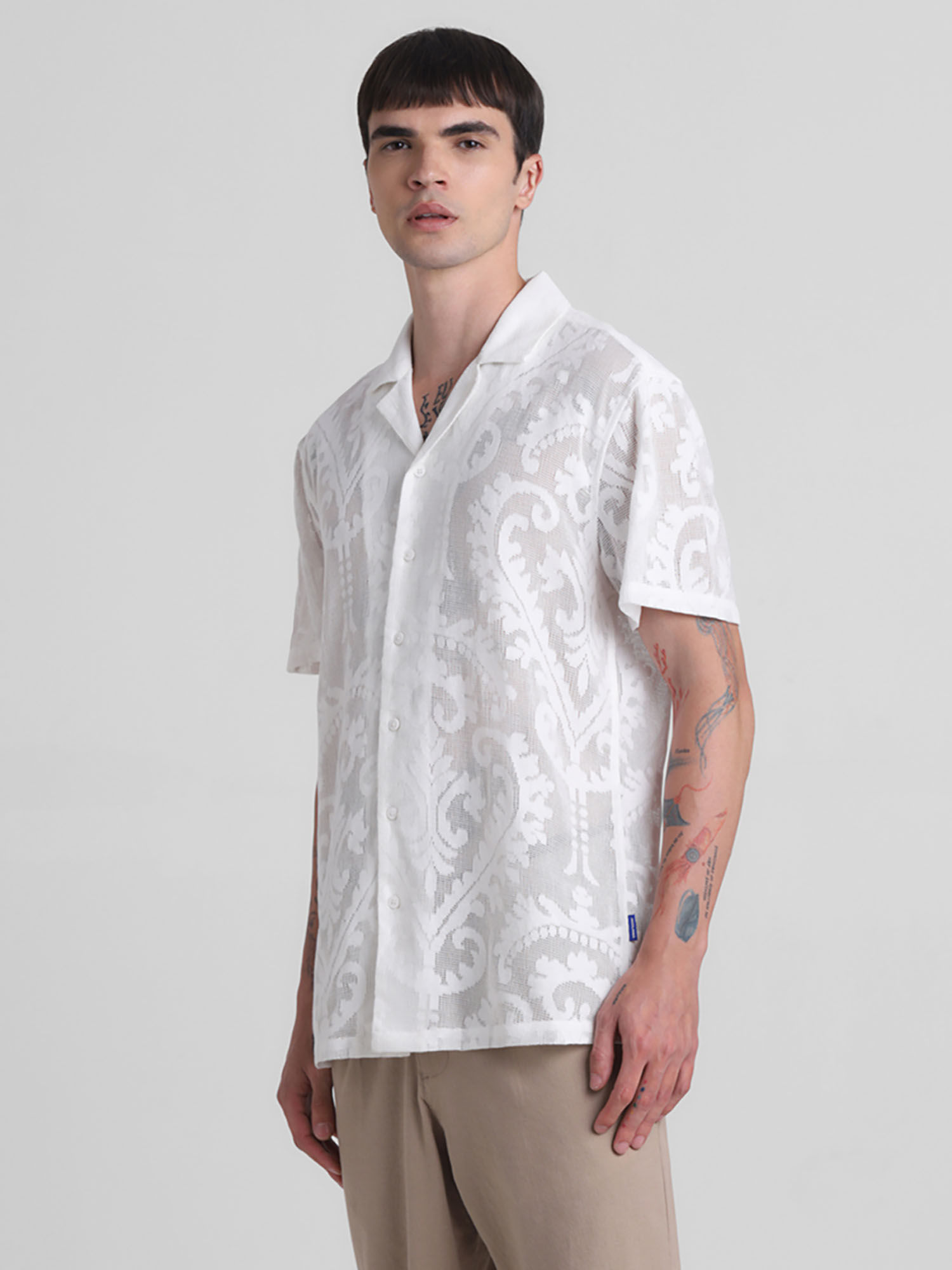 Buy Jack & Jones White Embroidered Sheer Shirt Online