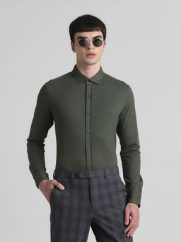 Jack & Jones - Green Slim Fit Full Sleeves Shirt