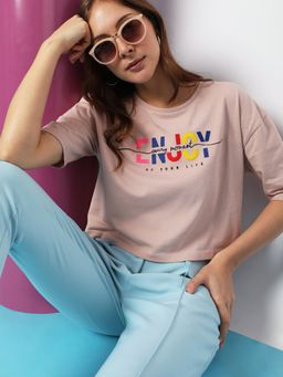 VERO MODA - Women Pink Casual Wear T-shirt