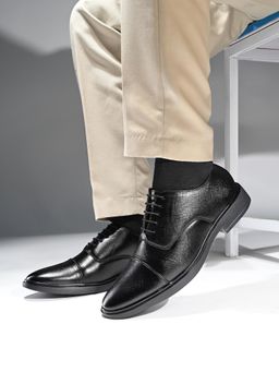Louis Stitch - Men Jet Black Safiano Leather Lace-Up Formal Oxfords