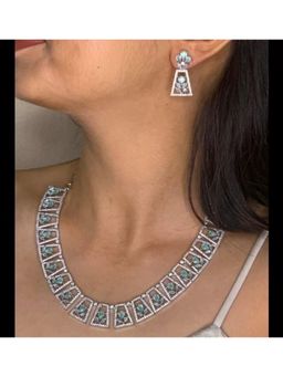 Putstyle - Mint Green American Diamond Jewellery In Silver Finish