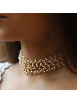 Putstyle - Handcrafted Pearl Choker Elegant Multi-Strand Gold Wire Design Necklace