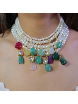 Putstyle - Elegant Multi-Layer With Colourful Gemstone Drops Pearl Choker