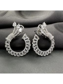 Putstyle - Silver Toned Studded Statement American Diamond Stud Earrings