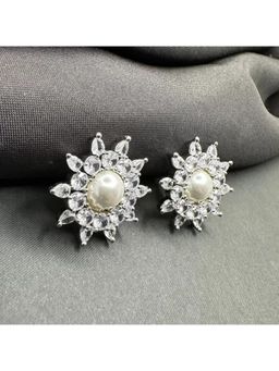 Putstyle - Sparkling American Diamond Pearl Stud Earrings