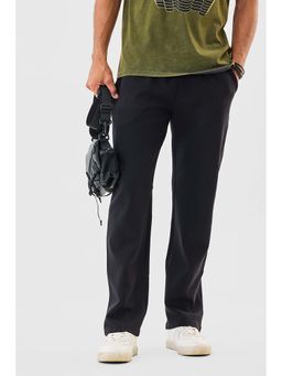 Snitch - Mens Black Cotton Blend Solid Trackpant