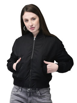 WOODS - Women Black Solid Bomber Jacket